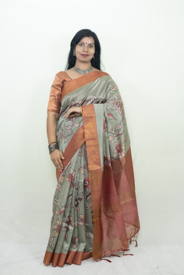 SnehaFashion Creation Floral Print Saree with Attached Blouse Tussar Silk Saree(Grey)