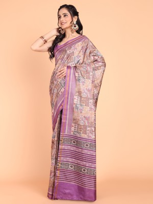 Magmina Geometric Print, Printed, Digital Print, Embellished Bollywood Silk Blend Saree(Purple)