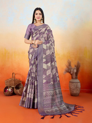 Divastri Digital Print, Printed, Woven Banarasi Tissue Saree(Purple)