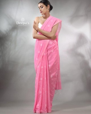 LDma Woven Handloom Handloom Pure Cotton Saree(Pink)