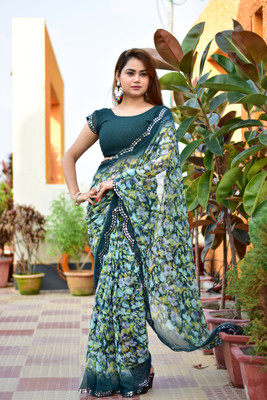 Moda Repido Floral Print Bollywood Georgette Saree(Dark Blue)