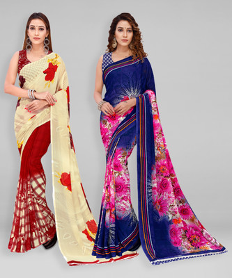 kashvi sarees Floral Print Bollywood Georgette Saree(Pack of 2, Multicolor)