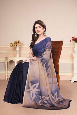 Magneitta Floral Print, Printed, Self Design Bollywood Chiffon, Georgette Saree(Dark Blue)