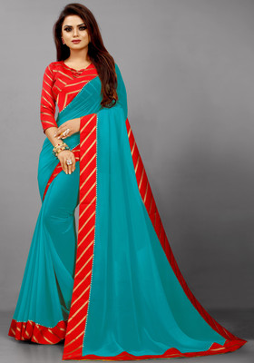 Mandani & Co. Solid/Plain Jamdani Georgette Saree(Light Blue)
