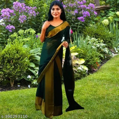 Vraggi Solid/Plain Bollywood Chiffon Saree(Pack of 2, Green)