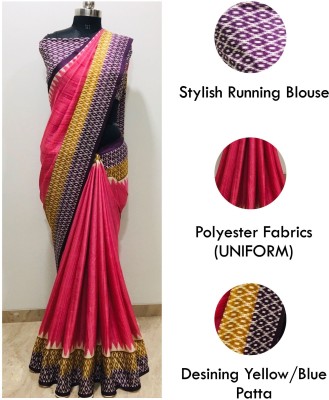 SimSim Trendz Printed Daily Wear Cotton Blend, Polyester Saree(Pink)