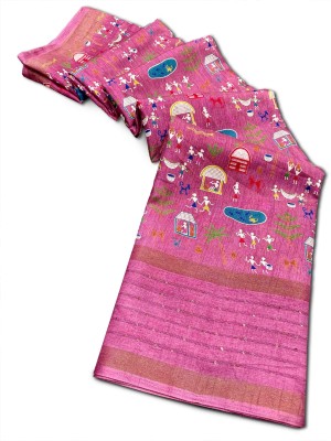 radhe creation Printed, Embellished Patola Art Silk, Silk Blend Saree(Pink)