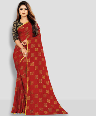 RHEY Printed Bollywood Chiffon Saree(Red)