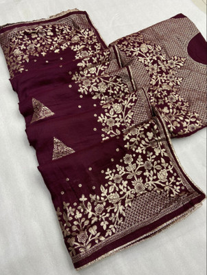 Samridh Sarees Embroidered Chanderi Chanderi Saree(Purple)