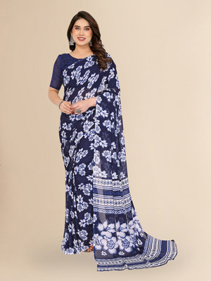 Moda Rapido Printed Daily Wear Georgette Saree(Dark Blue)