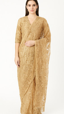 Good finds merchant Embellished Bollywood Net Saree(Gold)