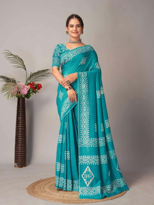 kiaan fashion Printed Bollywood Pure Cotton Saree(Green)