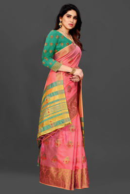 VAKHARIYAFAB Woven, Self Design Kanjivaram Pure Cotton, Cotton Silk Saree(Pink)