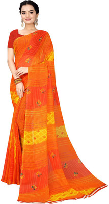 Suali Floral Print Bollywood Georgette Saree(Orange)