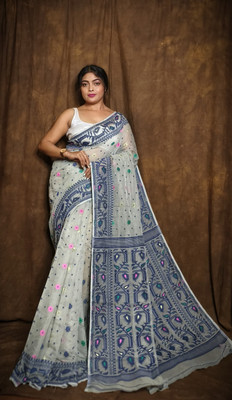 Anjalisharee Printed Jamdani Art Silk Saree(Grey)