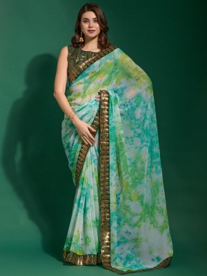 ANOUK Dyed Banarasi Chiffon Saree(Light Blue)