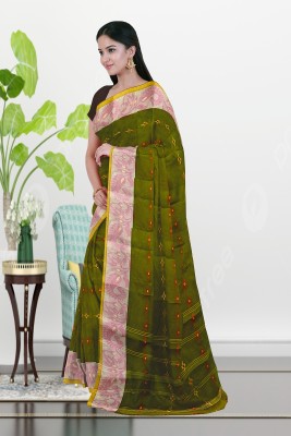 PRANATI ENTERPRISE Woven Tant Pure Cotton Saree(Dark Green)