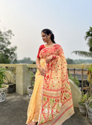 ROYTEXTILE Woven Jamdani Cotton Silk Saree(Multicolor)