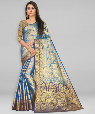 Divastri Woven Banarasi Pure Silk, Jacquard Saree(Light Blue)