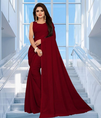 pari creation Solid/Plain Bollywood Georgette Saree(Maroon)
