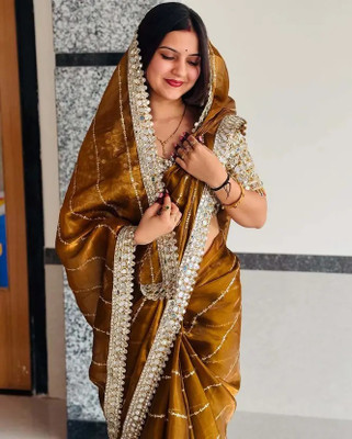 jashvicreation Embroidered Bollywood Georgette, Chiffon Saree(Yellow)