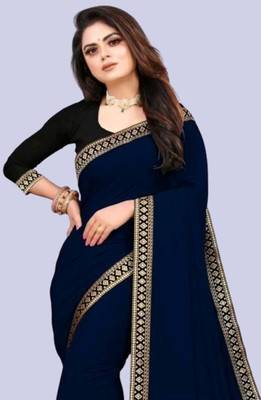 OKTAT Solid/Plain Bollywood Georgette Saree(Dark Green)