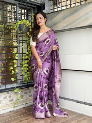 HouseOfCommon Tie-Dye, Printed Bandhani Viscose Rayon Saree(Purple)
