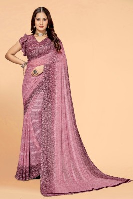 Anjanisut Sarees Printed, Striped Bollywood Chiffon, Georgette Saree(Pink)