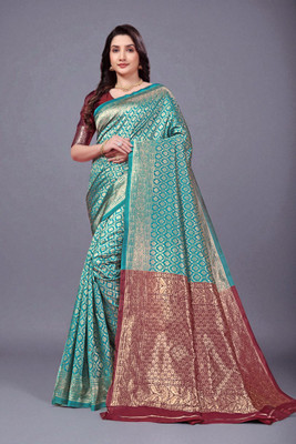 DDRS Fashion Woven Bollywood Jacquard Saree(Light Blue)