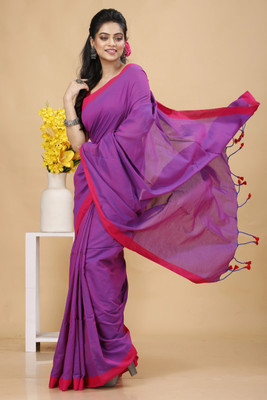 GOLU Solid/Plain Handloom Pure Cotton Saree(Magenta)