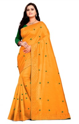 Clothing Hub Applique Bollywood Silk Blend Saree(Yellow)