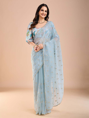 Tasrika Self Design Bollywood Tissue Saree(Light Blue)