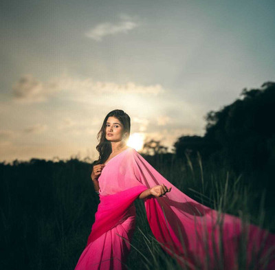 Anand Sarees Ombre Bollywood Georgette Saree(Pink)