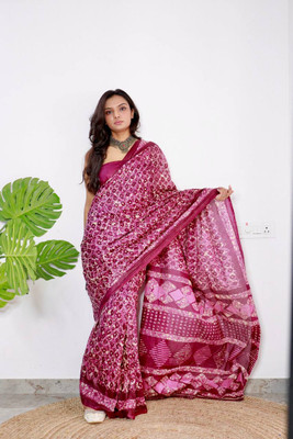 JASU CREATION Printed Handloom Pure Cotton Saree(Purple)