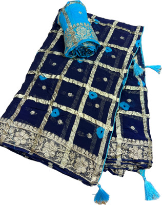 MINE CHOICE Self Design Bandhani Georgette, Viscose Rayon Saree(Dark Blue)