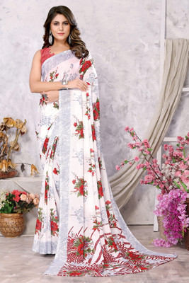 Priyashi Printed, Digital Print Bollywood Georgette Saree(Red, White)
