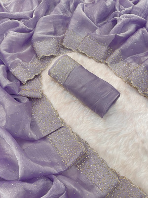 OFLINE SELECTION Embellished Bollywood Chiffon Saree(Purple)