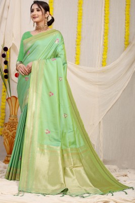 AMIRAT CLOTHING Self Design Kanjivaram Chanderi Saree(Light Green)