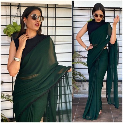 Sidhidata Solid/Plain Daily Wear Georgette Saree(Green)