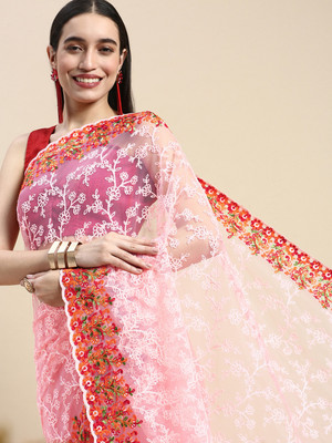 KASEE Embroidered, Self Design Daily Wear Net Saree(Pink)