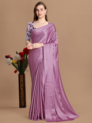 Aruna Sarees Self Design Bollywood Satin Saree(Purple)