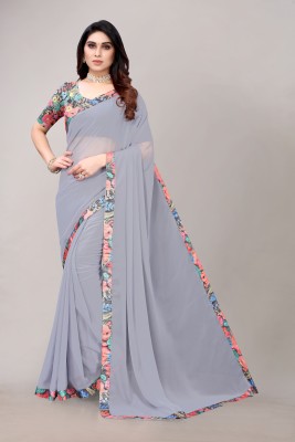 Magmina Solid/Plain Bollywood Georgette Saree(Grey)