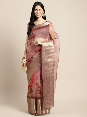 Anouk Rustic Digital Print Bollywood Organza Saree(Brown)