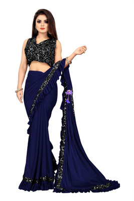 SUKHNATH ENTERPRISE Self Design, Embellished Bollywood Silk Blend, Lycra Blend Saree(Blue)