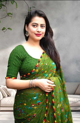 HouseOfCommon Self Design Bollywood Georgette Saree(Green)