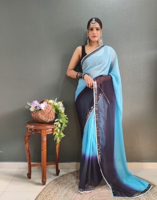 A To Z Cart Solid/Plain Bollywood Georgette Saree(Light Blue)