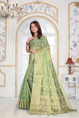 Aarunika IC Printed Bollywood Organza Saree(Light Green)