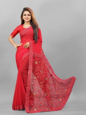 Apnisha Embroidered Bollywood Georgette Saree(Red)