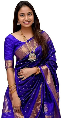 SareeChic Woven Kanjivaram Pure Silk Saree(Blue)