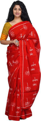 Tropwear Printed, Self Design, Digital Print, Hand Painted, Blocked Printed Ikkat Pure Cotton Saree(Maroon)